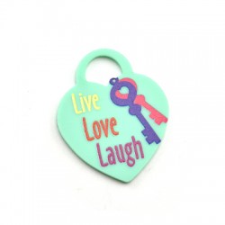 Colgante Metacrilato Corazón "Live Love Laugh" Llave 32x40mm