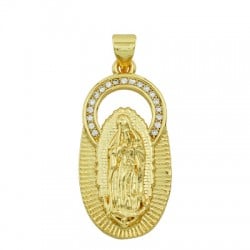 Colgante de Metal Latón Ovalado Virgen con Circonitas 15x30mm