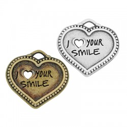 Colgante de Metal Zamak Corazón "Love your smile" 22x19mm