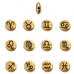 Cuenta de Zamak 12 Signos Zodiacales 7.6mm/3.3mm (Ø1.1mm)