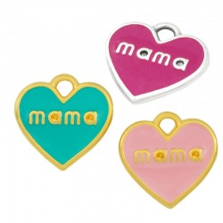 Colgante de Metal Zamak Corazón "mama" con Esmalte 18mm