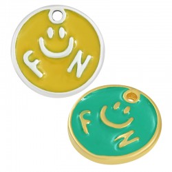 Colgante de Metal Zamak "FUN" Cara Sonriente Esmaltado 16mm