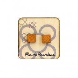 Pendientes de Madera Flor de Bcn-Panot (12x12mm) con Pin en Base de Madera (50x50mm)