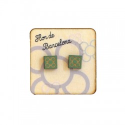 Pendientes de Madera Flor de Barcelona (Panot) con Pin(12x12mm) en Base de Madera (50x50mm)