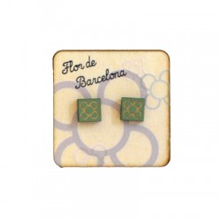 Pendientes de Madera Flor de Bcn-Panot (12x12mm) con Pin en Base de Madera (50x50mm)