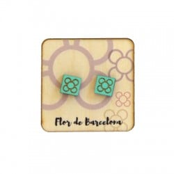 Pendientes de Madera Flor de Bcn-Panot (12x12mm) con Pin en Base de Madera (50x50mm)