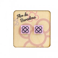 Pendientes de Metacrilato Flor de Barcelona (Panot) con Pin(12x12mm) en Base de Madera (50x50mm)