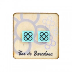 Pendientes de Metacrilato Flor de Barcelona (Panot) con Pin(12x12mm) en Base de Madera (50x50mm)