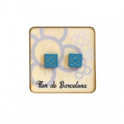 Pendientes de Madera Flor de Bcn-Panot (12x12mm) con Pin en Base de Madera (50x50mm)